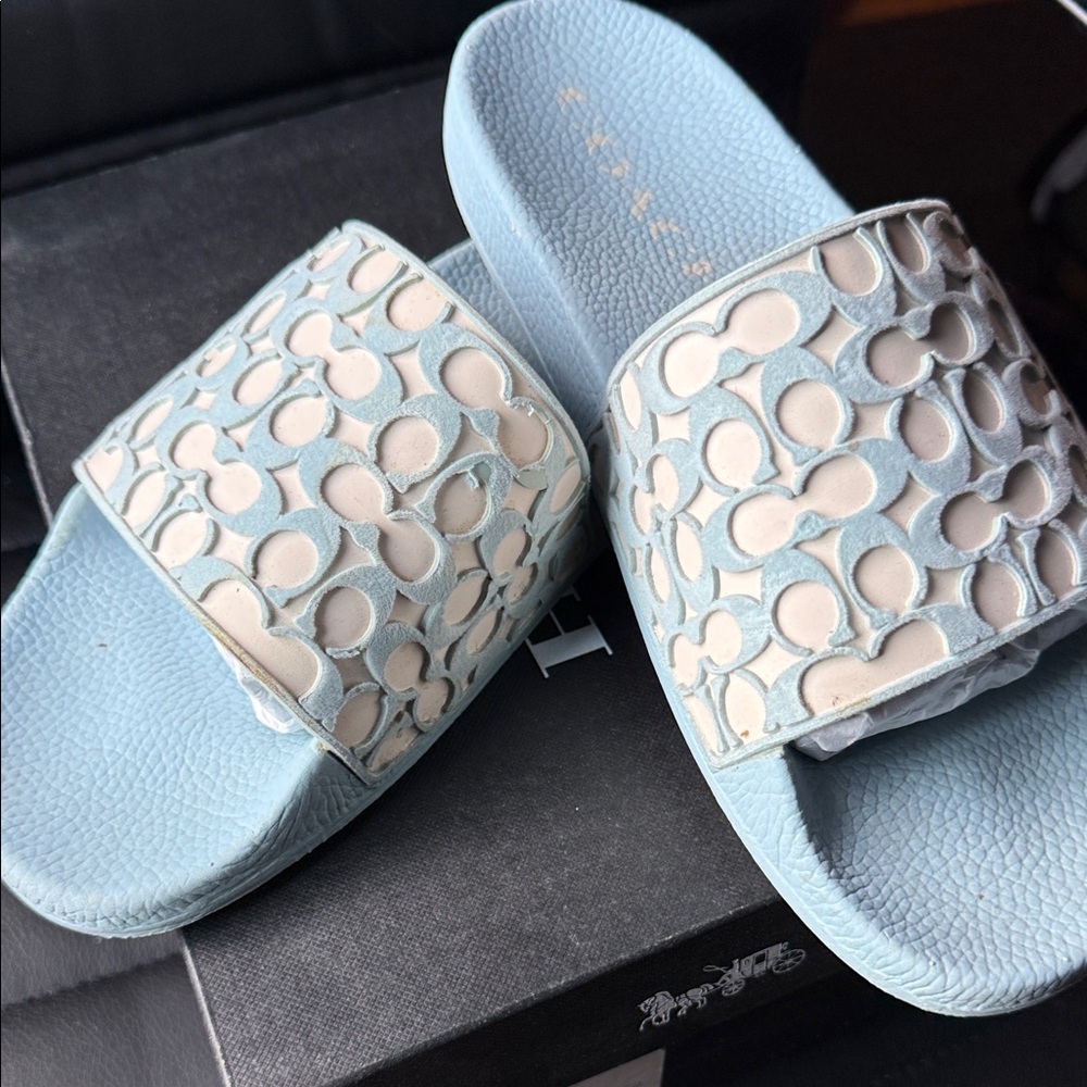 Coach Light Blue and Cream Women's Sandals